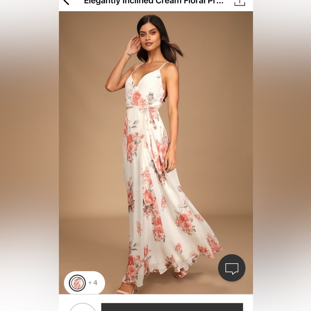 Never Worn formal dress! Lulu's cream floral print wrap maxi dress!